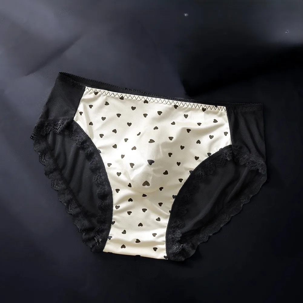 Men's Seamless Ice Silk Lace Briefs Underwear 3D Bulge Pouch Printing Panties  Breathable Bottoms Quick Dry Men Underpant