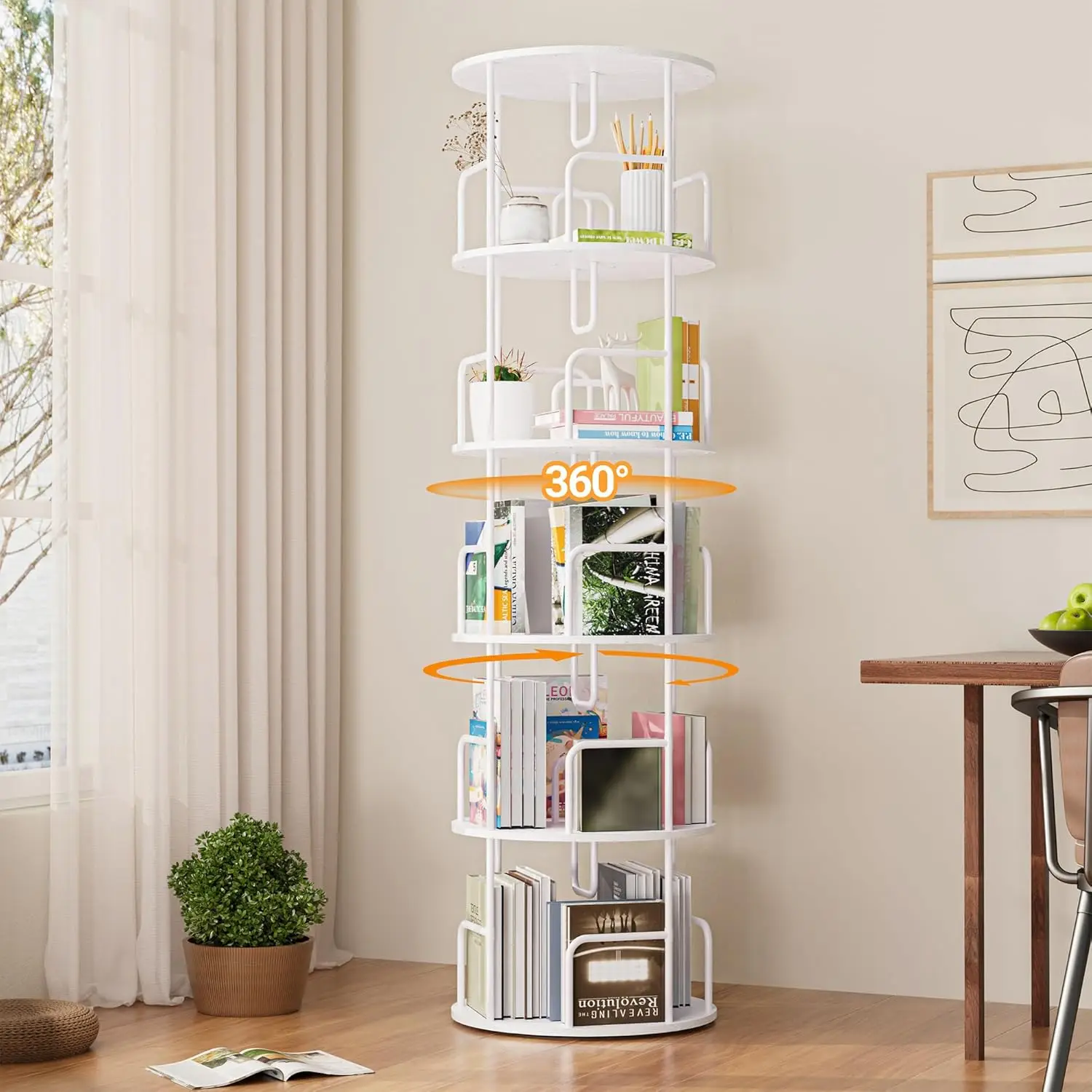 

Rotating Bookshelf 5 Tier 360 ° Display Spinning Bookshelf Tower, Revolving Bookcase Narrow Space Saving Swivel, Customized