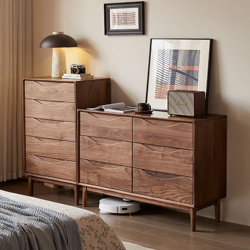 

Solid wood chest 1.2 meters Nordic bedroom North American black walnut six-bucket cabinet living room storage