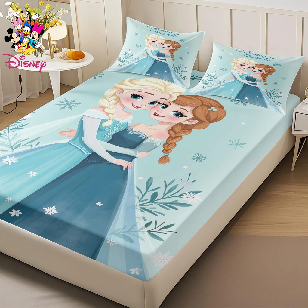 Ensemble de draps-housses Disney la reine des neiges Elsa et Anna, 2/3 pièces, décoration douce et confortable pour la maison, chambres à coucher/chambre d'amis, rondes toute l'année