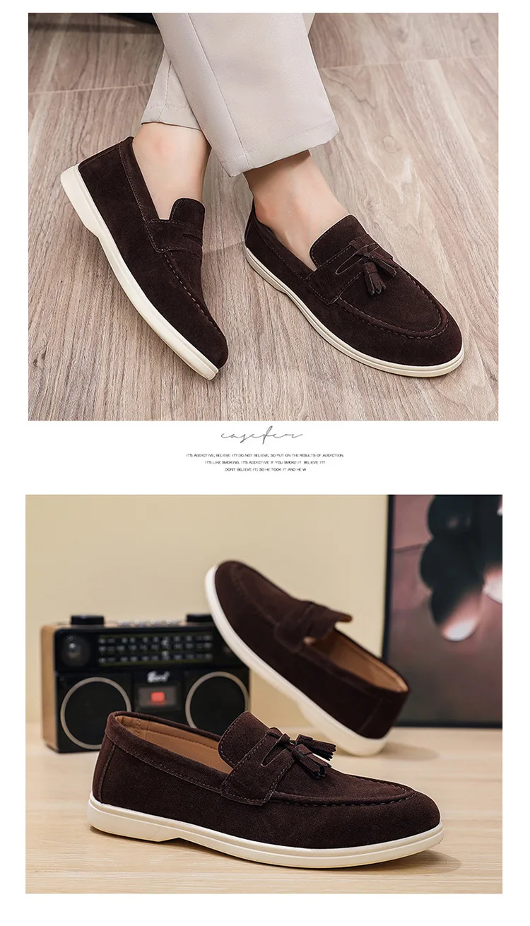 Herren Flache Slipper aus Mattiertem Wildleder 2025 Komfortable Rutschfeste Modische Loafer Leichte Trendige Outdoor Freizeitschuhe – Detail 8