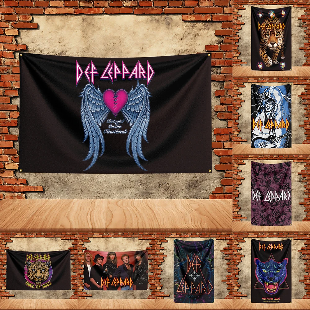 Bandera de fiesta Def Leppard de 90x150 pies, bandera impresa de poliéster, tapiz para decoración de garaje y jardín, bandera de concierto