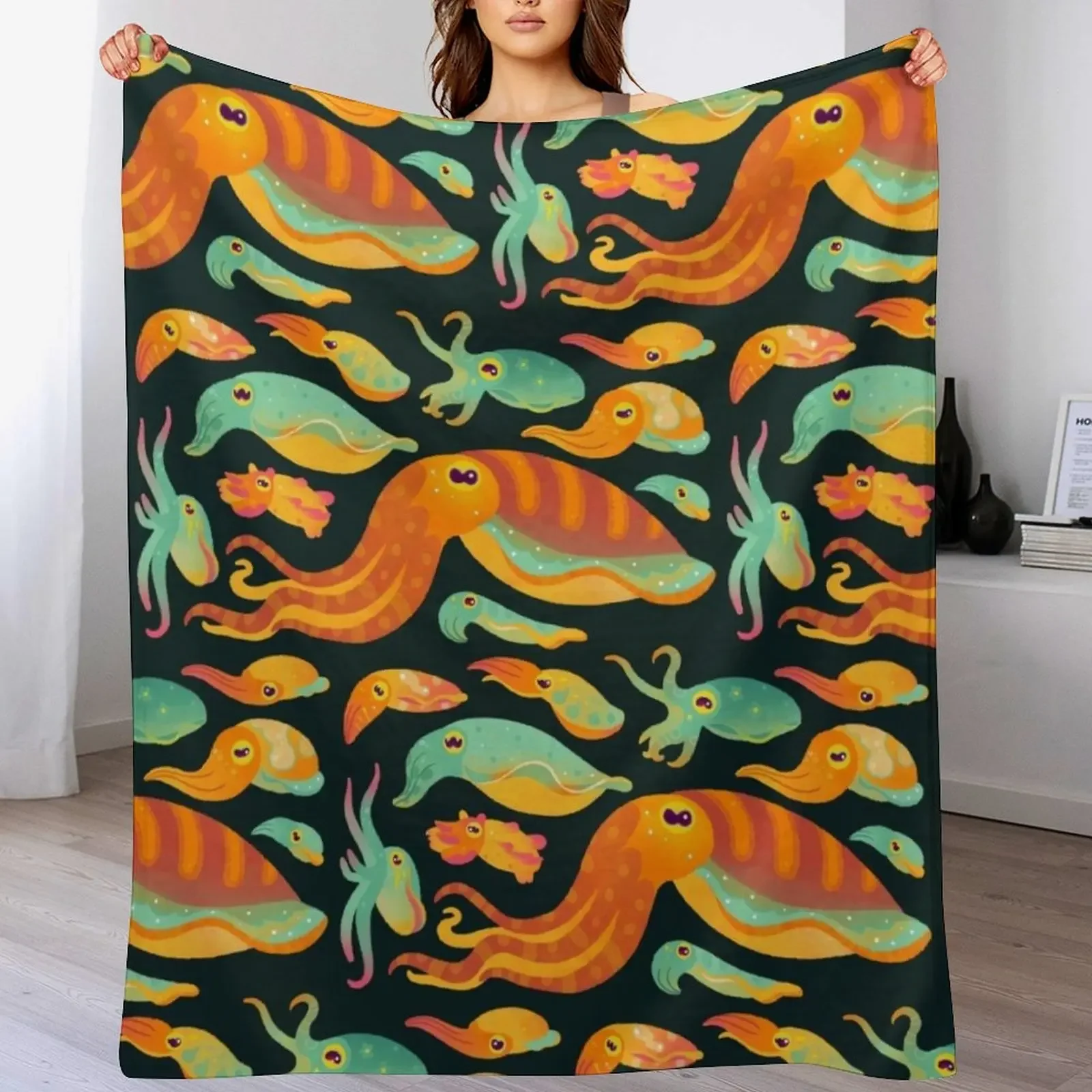 

Cuttlefish - dark Throw Blanket Winter beds warm for winter Personalized Gift Blankets