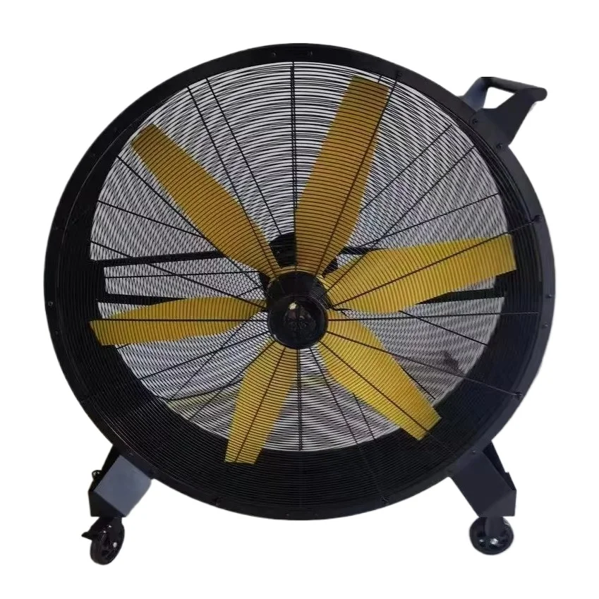 High speed industrial floor fan, used for gym warehouses, movable, with wheels and cast iron blades