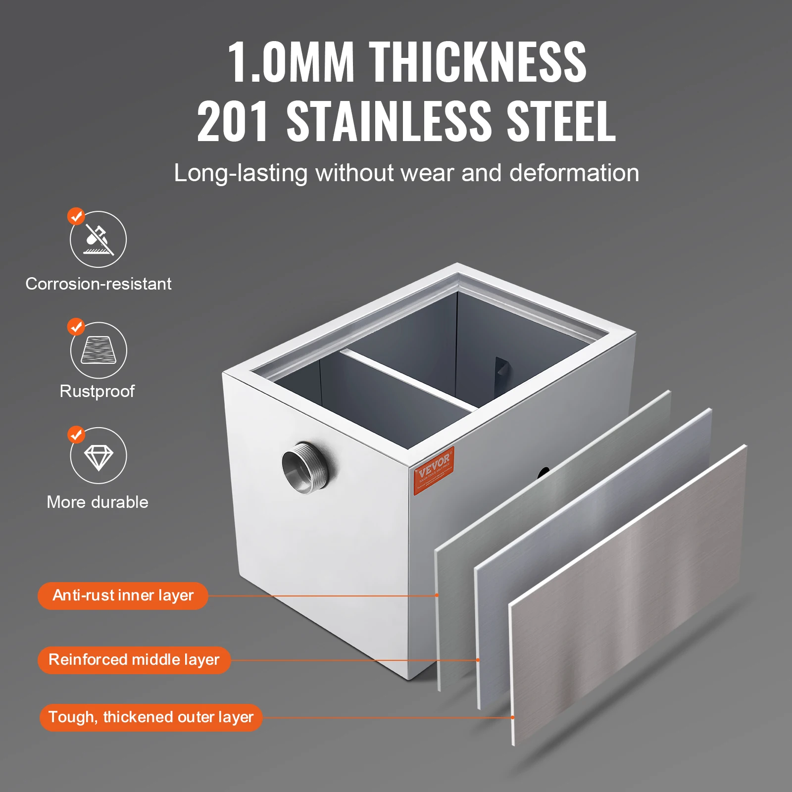 SucceBuy 8/40LBS Perangkap Minyak Komersial Interceptor Inlet Samping Interceptor Di Bawah Wastafel Perangkap Minyak Stainless Steel 2.8 GPM