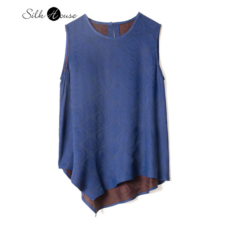 

Lingge Flower Gemstone 2025 Summer New Round Neck Design 100% Natural Mulberry Silk Floral Cloud Yarn Women's Casual Tank Top