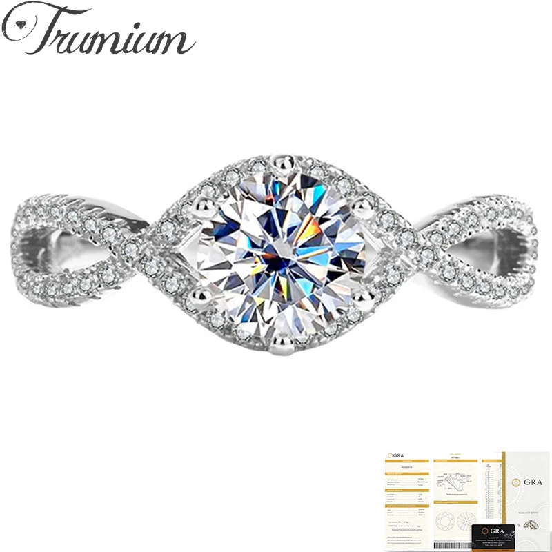 Trumium 1ct Moissan ite Diamant runde d Farbe funkelnde Ringe für Frauen Sterling Silber verdrehte Ehering edlen Schmuck