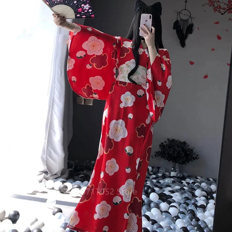 Kimono Dress Woman Sakura Japanese Style Geisha Costume Sexy Bathrobe Yukata Obi Pajamas Sexy Lingerie Nighttowns Clothes Party
