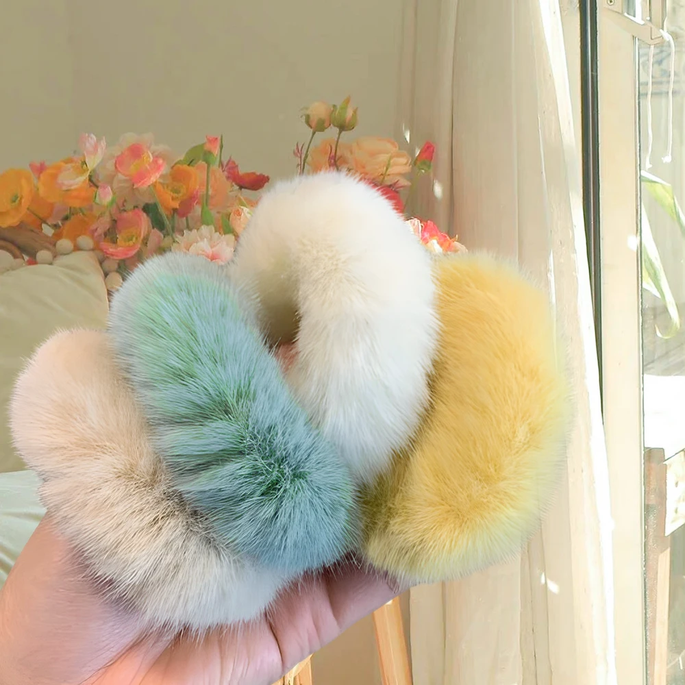 1/2pcs Winter Elastic Hair Band Fluffy Fur Scrunchies Hair Ring For Women Girls Girls Plush Hair Rope Hairwear Hair Accessories