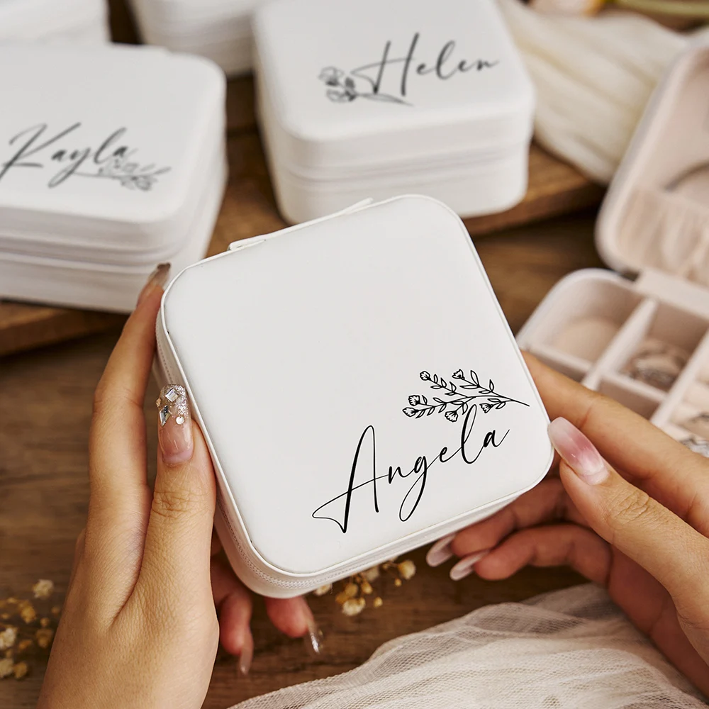 Personalized Bridesmaid White Jewelry Travel Box Gifts For Her Bridal Party Gift For Bridesmaid Wedding Bachelorette Beach Party