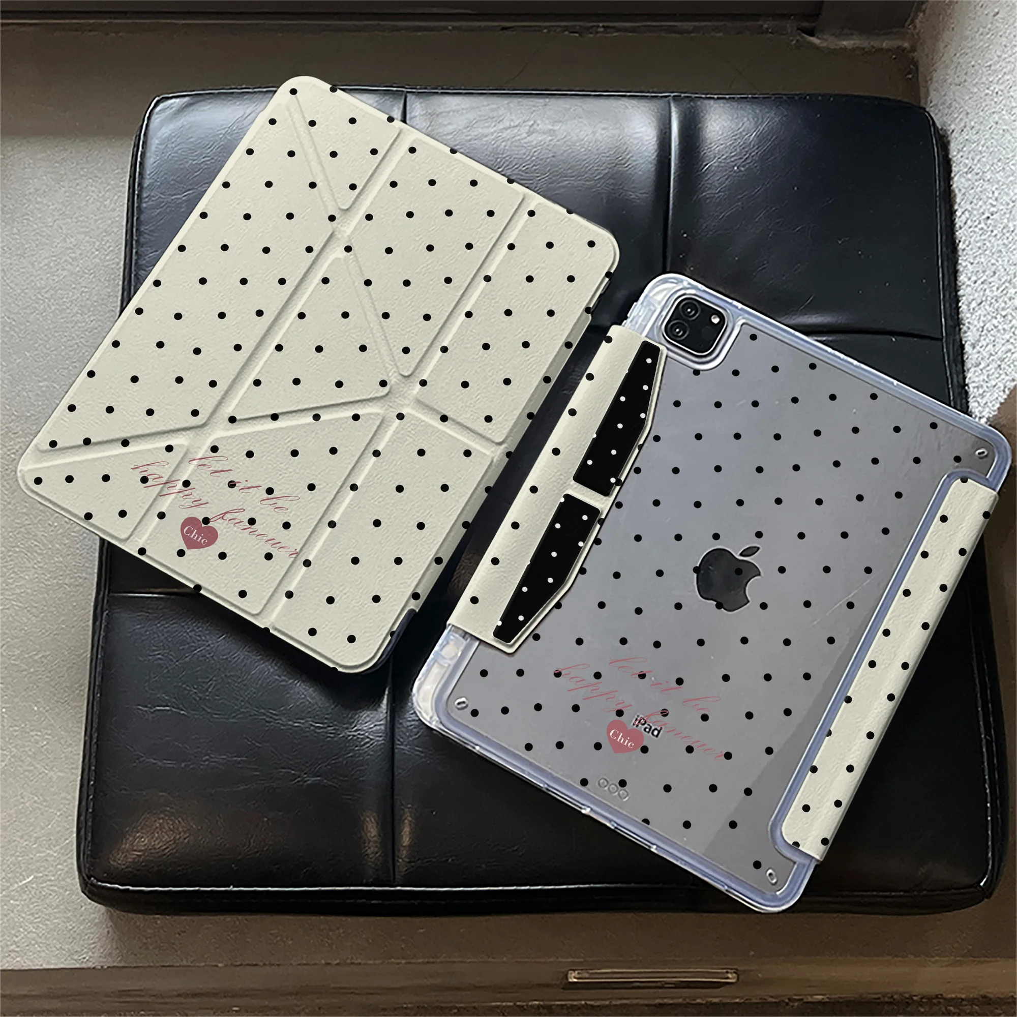 Korean Polka Dots Love New Tablet Case For iPad Pro 11 12.9in 13 M4 9.7 10.2 5/6th 7/8/9 10 11th MINI 6 7 Air 5 6 7 Trifold Case