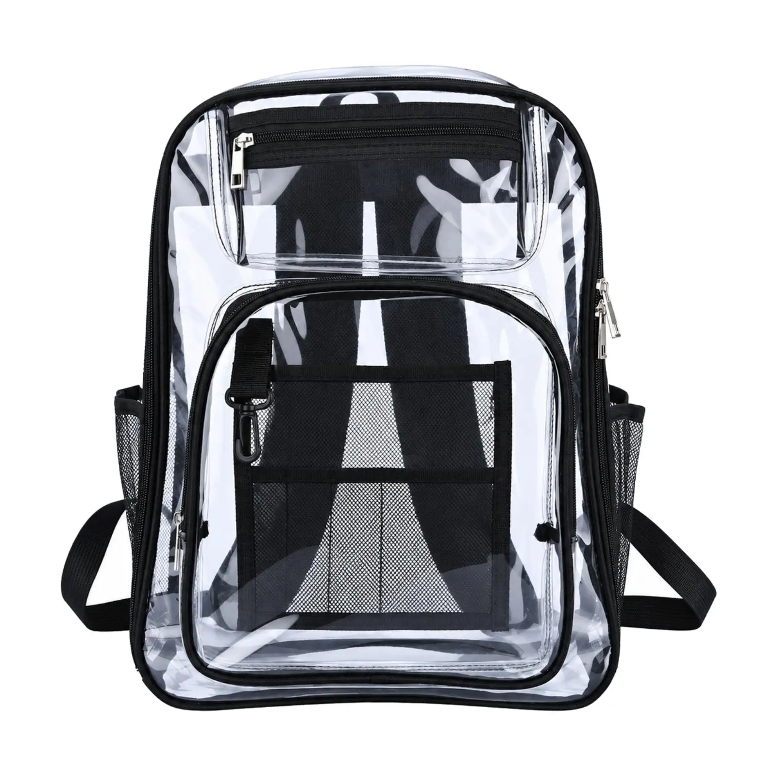 Clear PVC Travel Backpack for Commuting with Mesh Organizer and Side Pockets for Water Bottle Storage