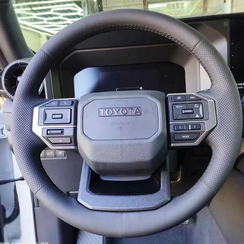 

For Toyota Prado Cruiser 2024 Leather Sport DIY Hand Sewn Steering Wheel Handle Cover Interior