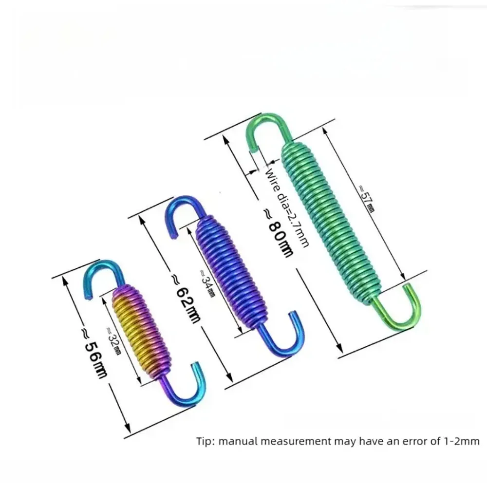 2Pcs TC4 Titanium Alloy Motorcycle Exhaust Pipe Spring Hooks 56/59/62/80mm Colored Exhaust Connector Tension Springs for Motorb