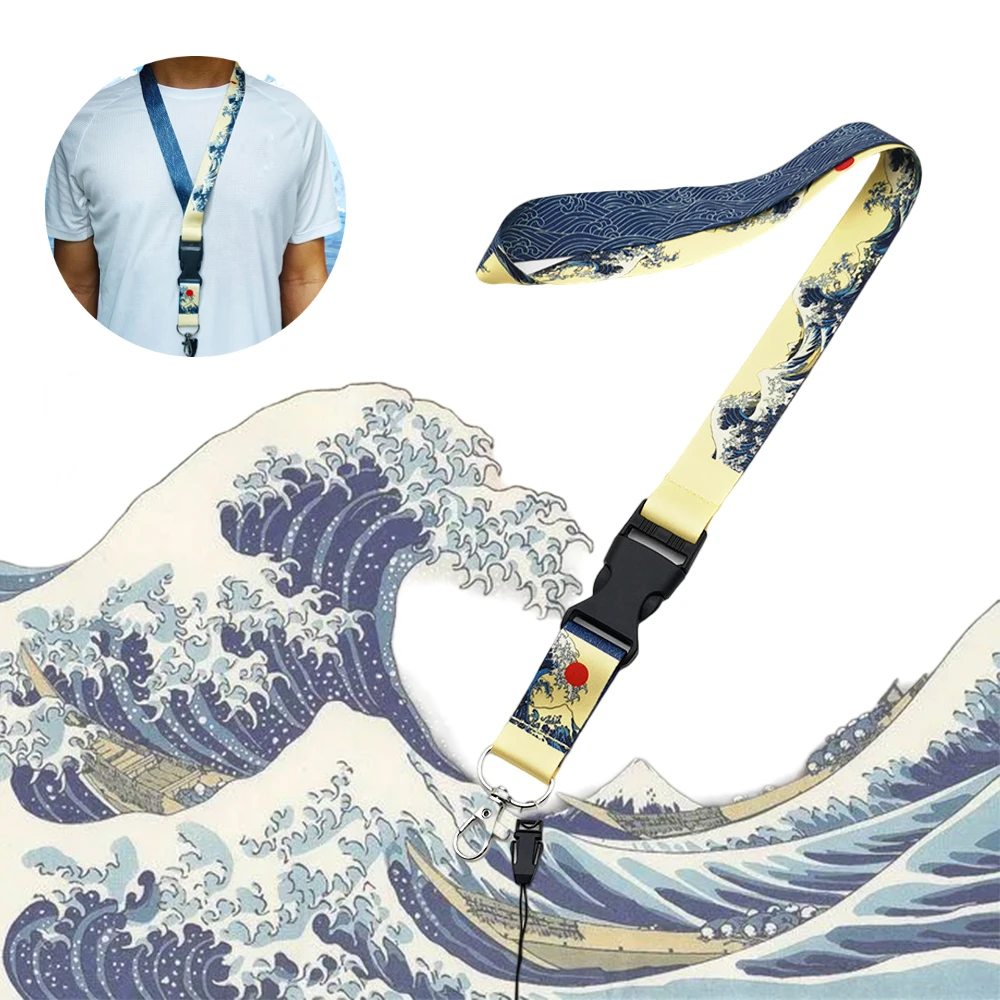 LLavero de baratijas japonesas ukiyo-e Waves, llavero Hokkaido Sunrise, diseño de Anime, llavero con cordón para llaves