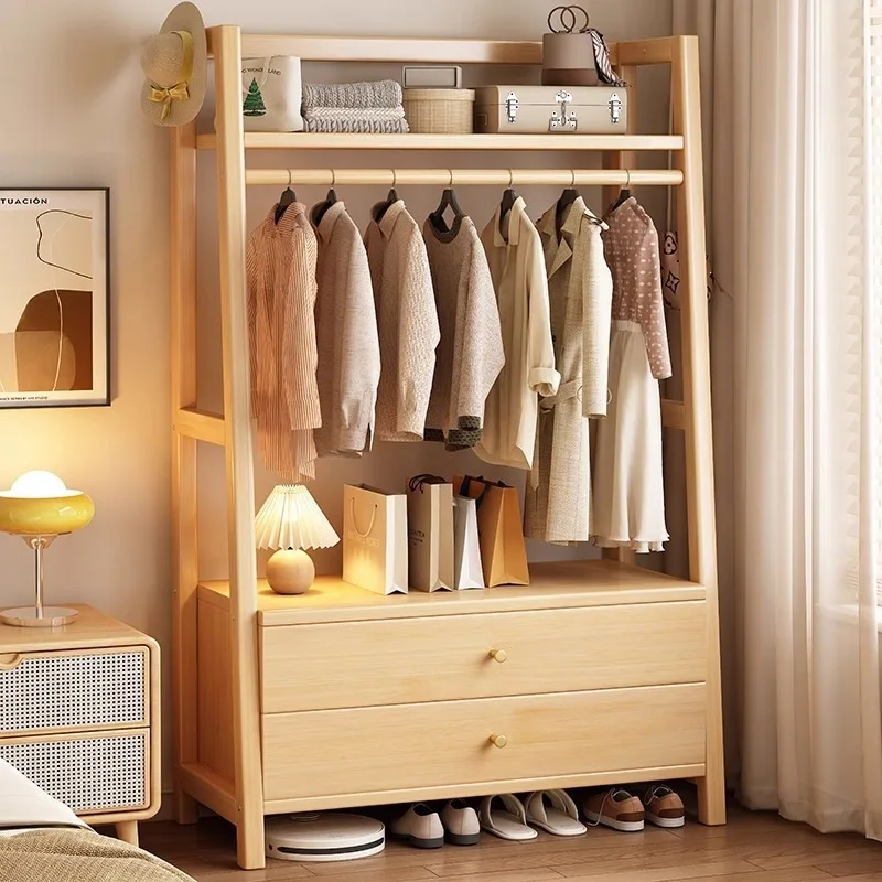 Solid wood coat rack with drawers Modern simple environmental protection Durable bedroom bedside table Coat rack combination