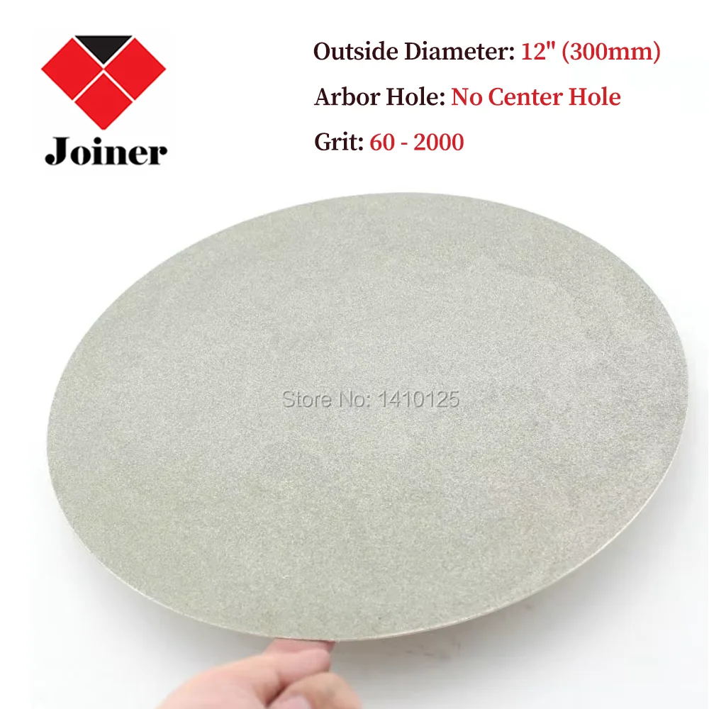 Disk Gerinda Berlapis Intan 12 inci 300mm Tanpa Lubang Tengah, Disk Lap Datar Non-pori, Roda Abrasif Grit 60-2000, Peralatan Lapidari