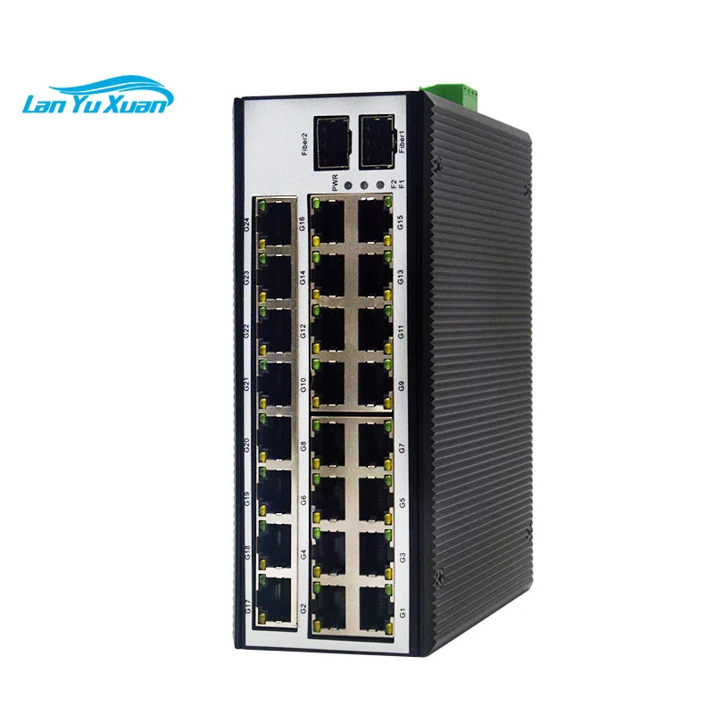 Industrial 10/100/1000Mbps Gigabit SFP to RJ45 Ethernet Media Converter 24 RJ45 2 SFP Slots Din-rail Optical Fiber Transceiver