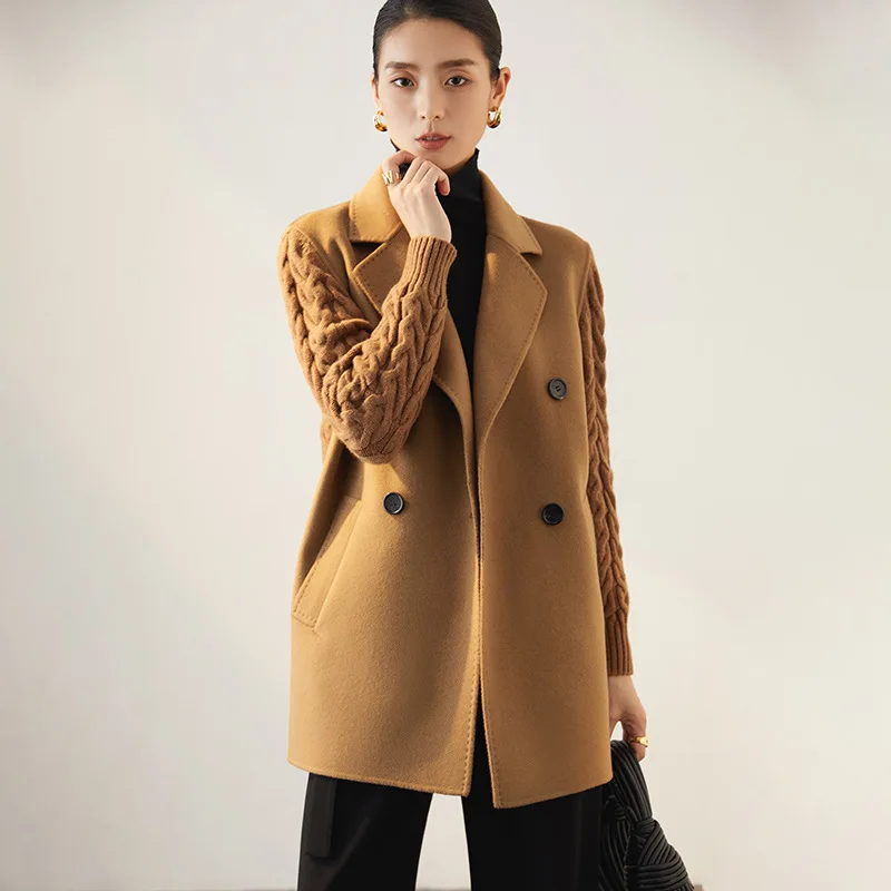 High-end women\'s medium-length cashmere coat button pattern M family\'s same autumn and winter double-sided wool coat woman