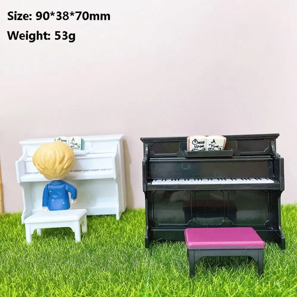 1/12 Poppenhuis Miniatuur Accessoires Mini Houten Vleugel Met Kruk Simulatie Muziekinstrument Model Speelgoed Poppenhuis Decor