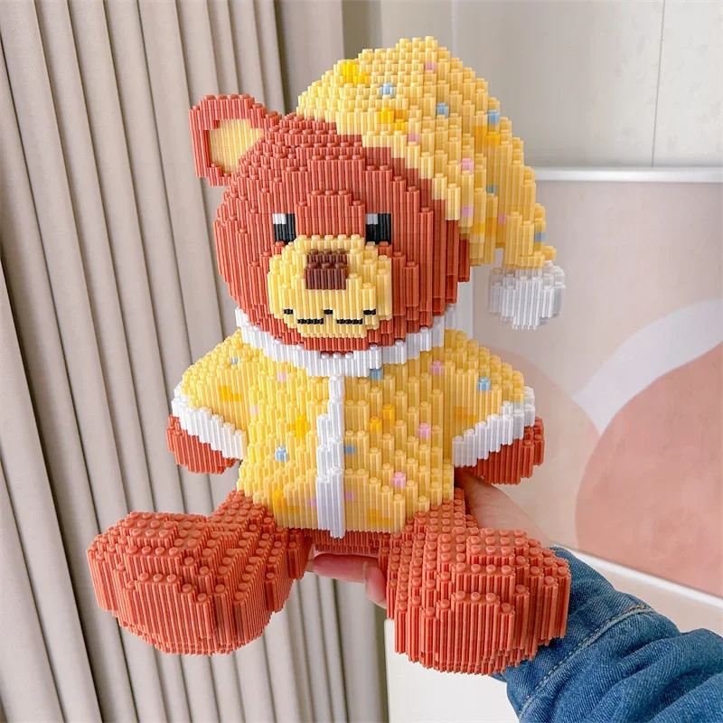 

Kawaii Funny Brown Music Bear Band Party Building Blocks Toy Funny Animal Assembly Figure Model for Birthday Christmas Gift