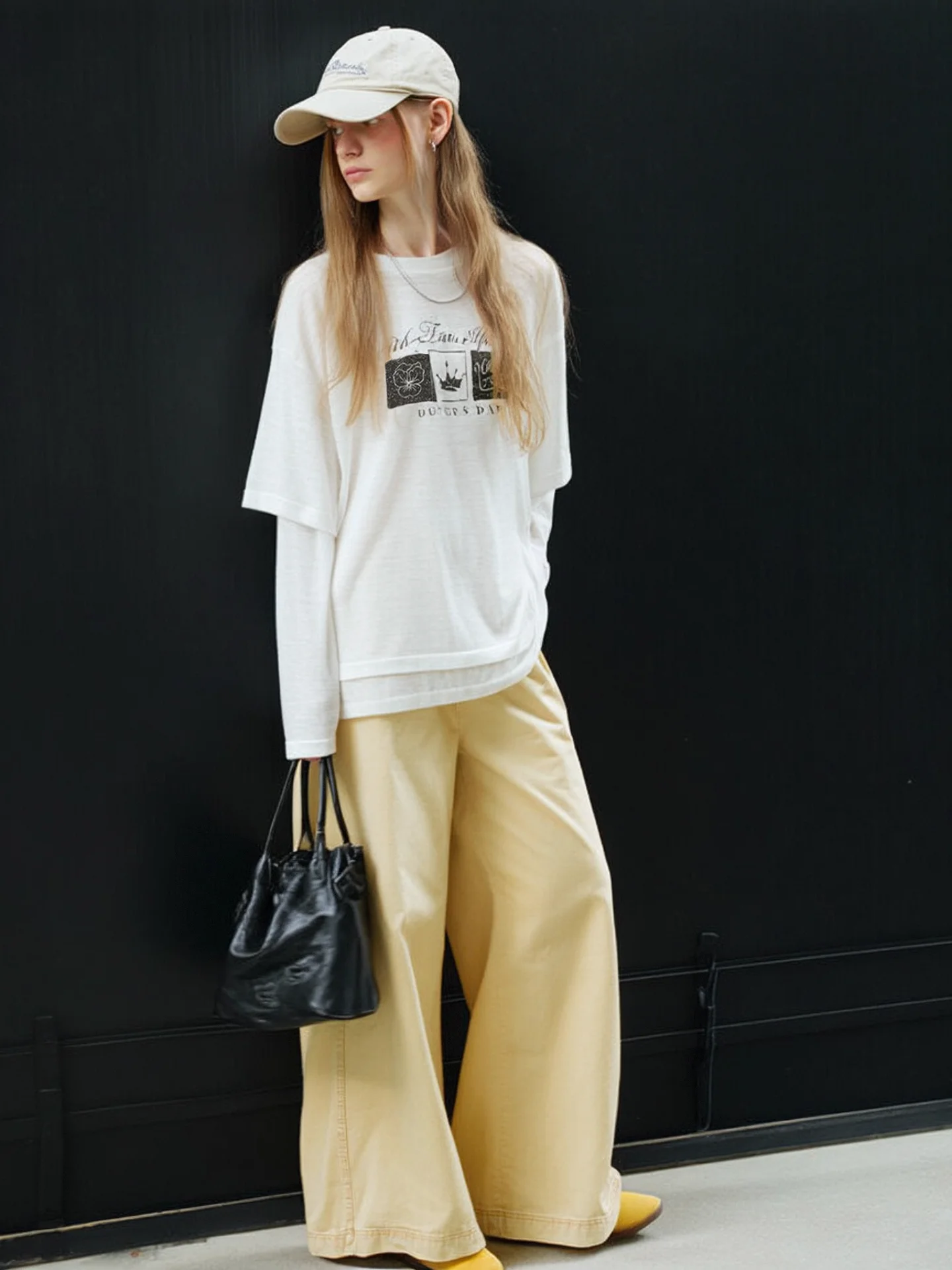 

HUAAPPUW Casual Style round Neck Printed Loose Base Shirt Pure Color Splice T-shirt for Women Breathable Long Sleeve Top