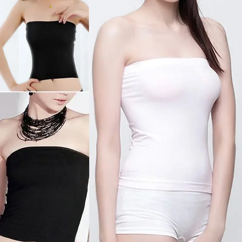 Fashion Basic Layering Stretch Plain Strapless Comfortable Tube Top Seamless Sleeveless Tee Stretch Women\'s Tight Bottoming Suit