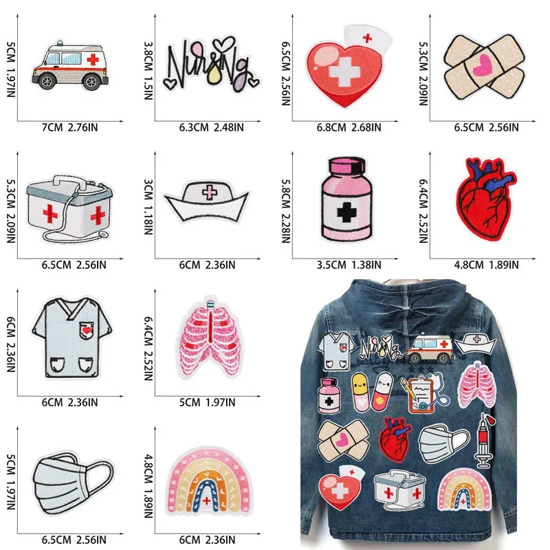 50Pcs Bulk Embroidered Patches for Clothes Medical Boxes Clothing Stickers Sewing Iron On Patch Thermal Adhesive Applique