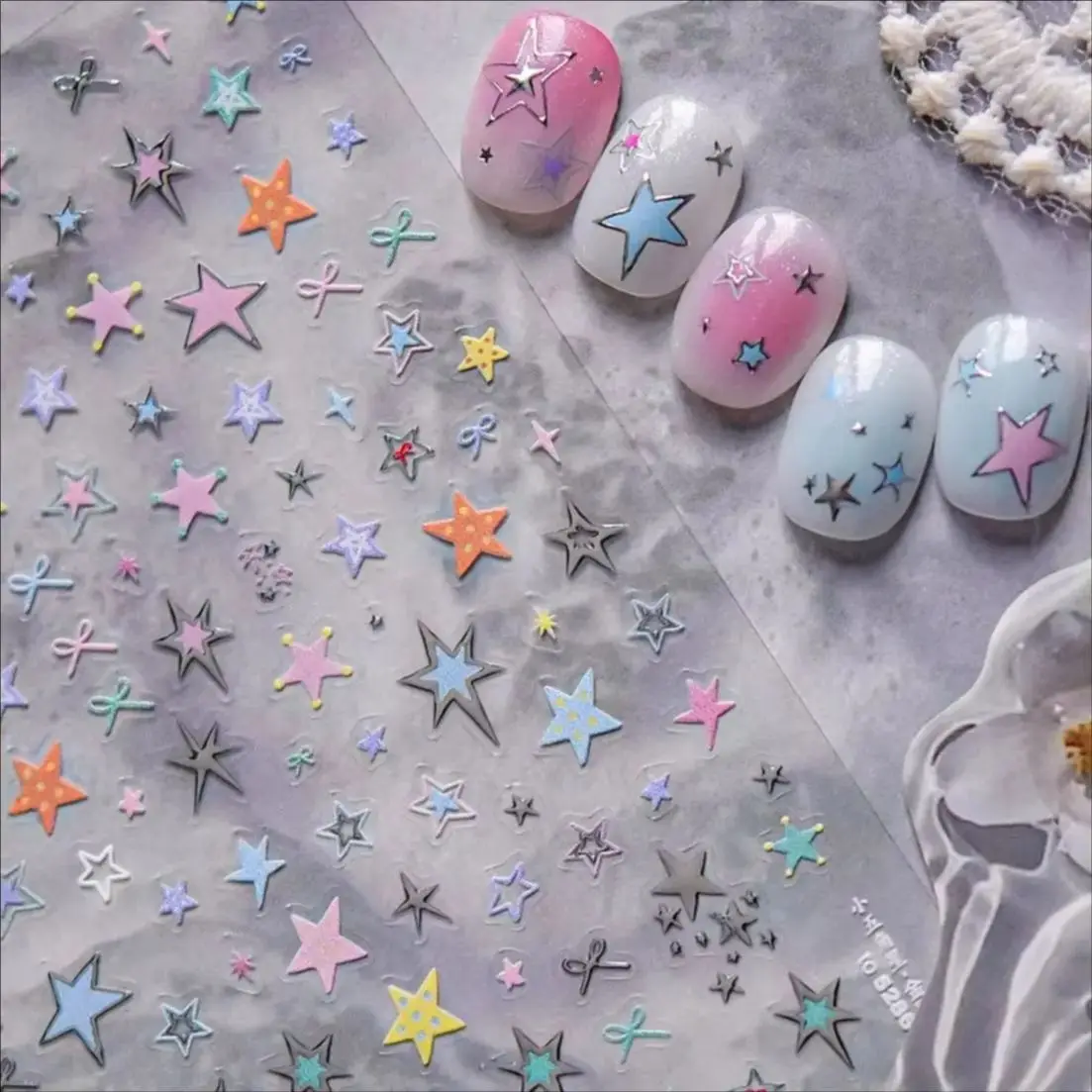 Punk Stars Love Heart Silver Border Grid Irregular Pentagram Chain Block Clock Y2K Rock Nail Art Stickers Decals Manicure Tools