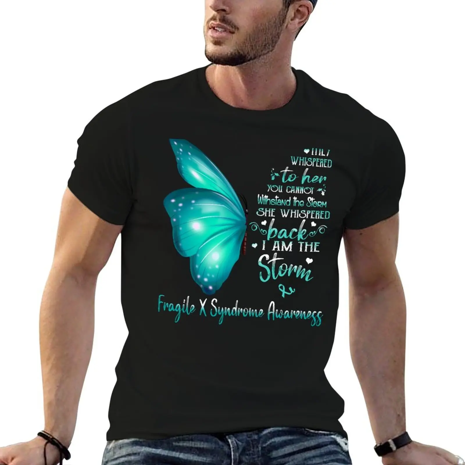T-shirt confortable pour homme avec motif papillon « Je suis la tempête » pour la sensibilisation au syndrome Fragile X
