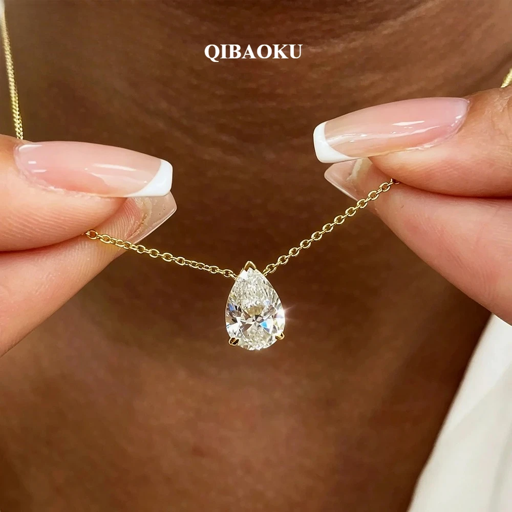 QIBAOKU 1/2/3/4/5CT WaterDrop Solitaire Moissanite Necklace S925 Silver Pear Cut Pendant Diamond for Women Wear Jewelry 2026