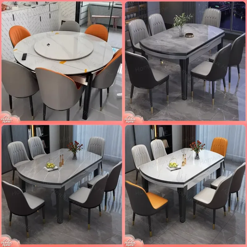 Modern Retractable Oak Slate Dining Table Expandable Farmhouse Dining Room Furniture Wooden Table and Chair Set for Home