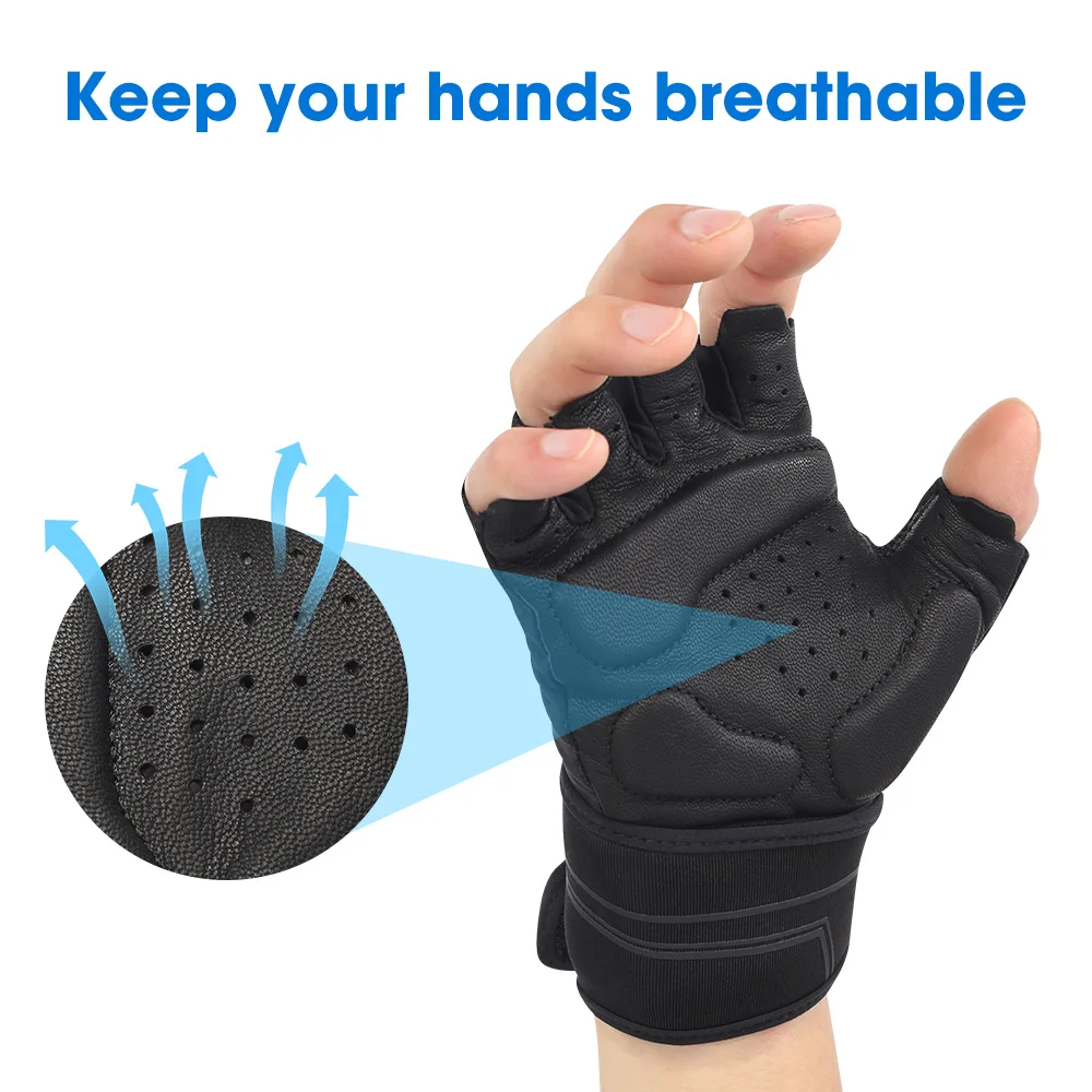 Leather Gym Fitness Gloves for Men Women Weightlifting Anti-slip Wrist Support Training Half Finger Workout Glove Excercise