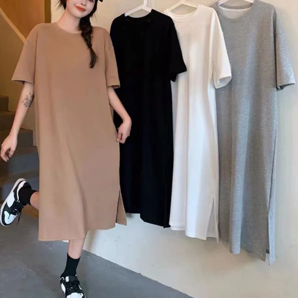 日常使用ブラウンルーズTシャツドレスカジュアル半袖ドレスサマードレスカジュアルドレス軽量生地