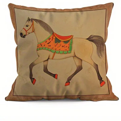 Stylish Horse-Patterned Double-sided Printed pillow cover Short plush Suitable living rooms bedrooms sofas throw cushion cover