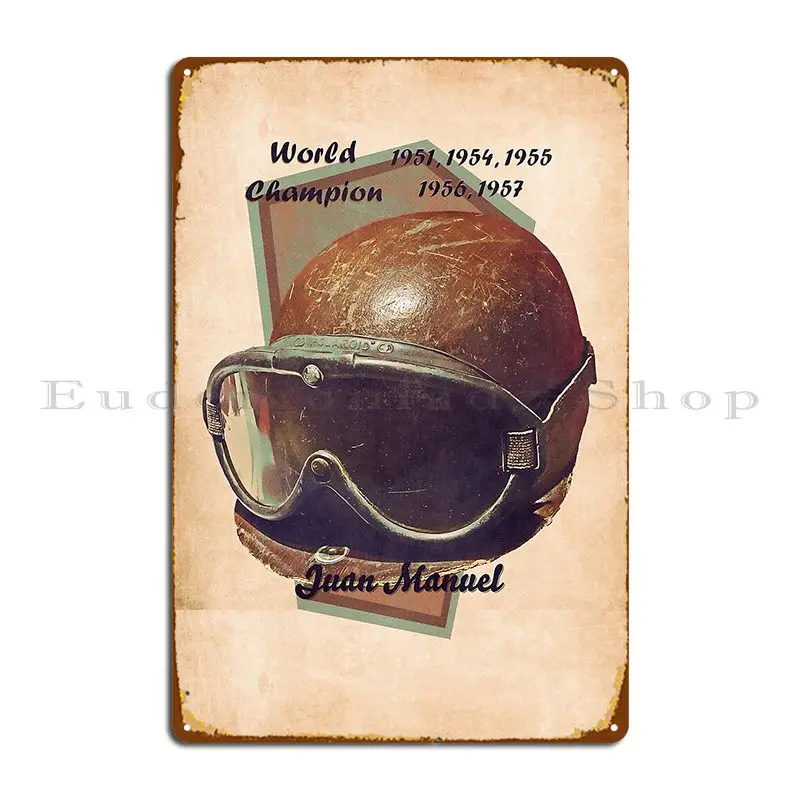 Juan Manuel Fangio S Racing Helmet Metal Plaque Poster Designer Pub Wall Custom Club Wall Decor Tin Sign Poster