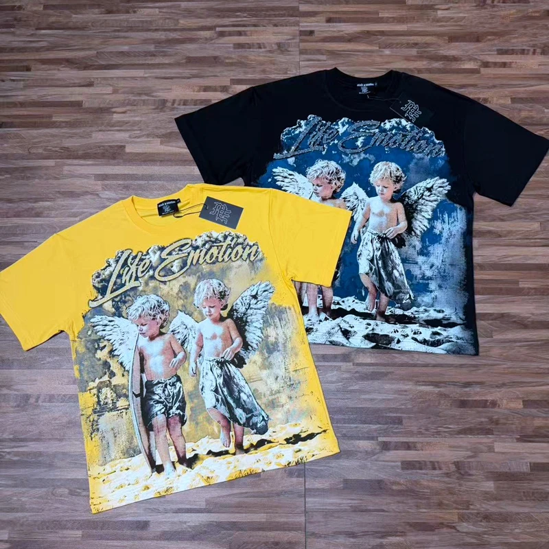 T-Shirt mit Strass-Engel-Print für Männer, Baumwoll-Grafik-T-Shirt, Retro-Punk-Urban-Streetwear, Sommer-Freizeitkleidung, Kurzarm-Oberteil – Detail 7