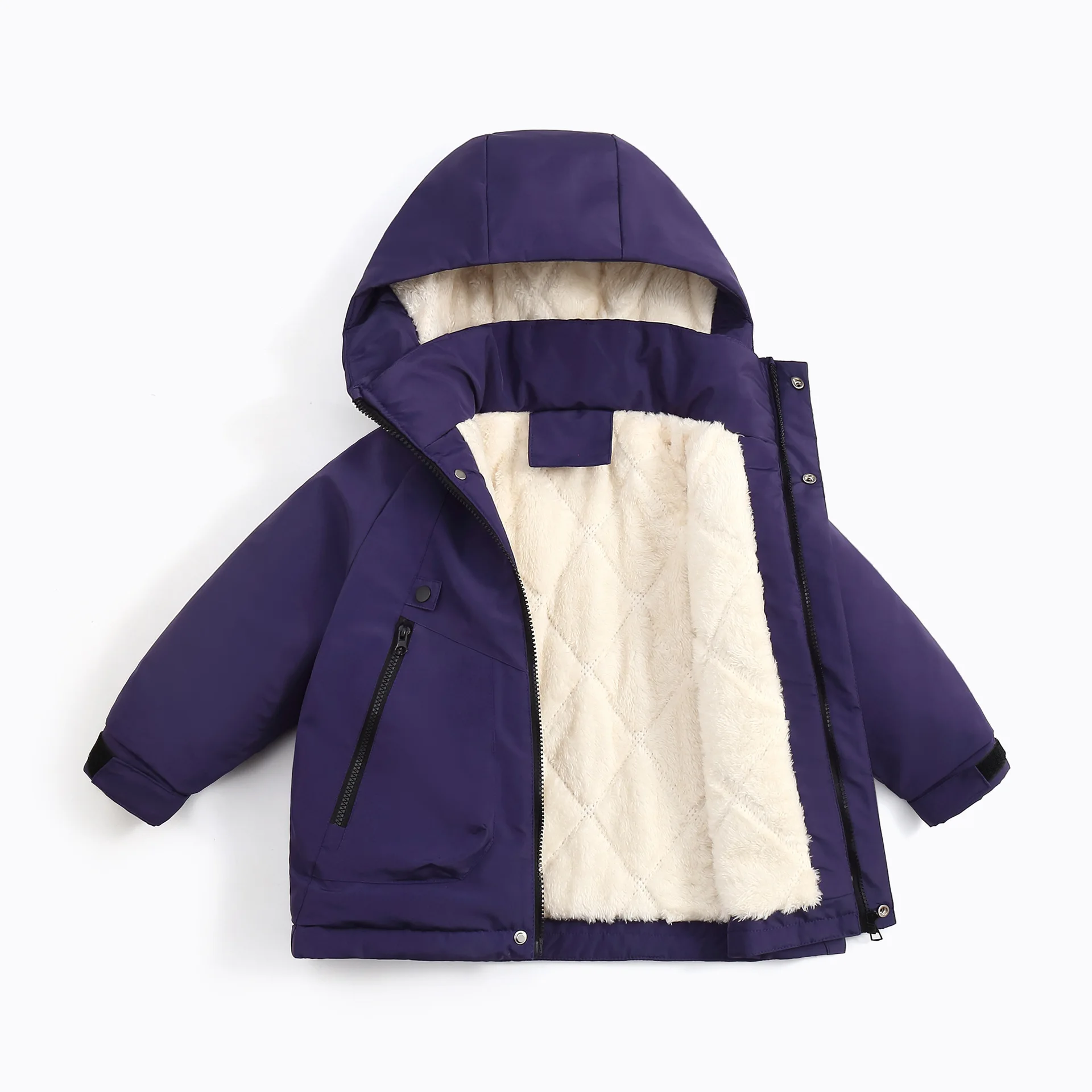 Autumn and winter children's fleece-lined outdoor jackets large kids outdoor wear boys and girls' cotton hooded large size