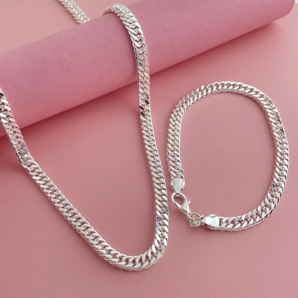 925 Sterling Silver Double Buckle Necklace Bracelet Set