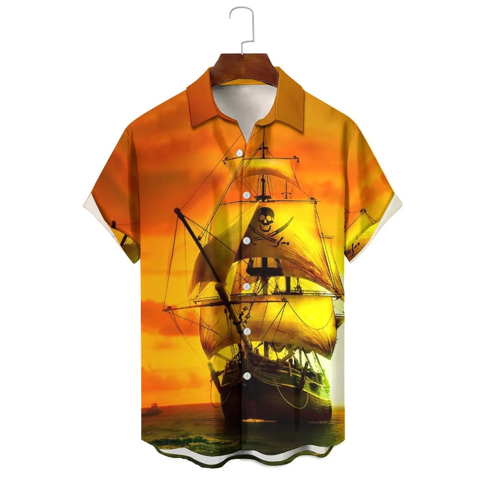 

Summer Men's/Women's Fashion Casual Loose Bright Eye Catching Cartoon Irregular Printed Single-Breasted Short-Sleeved Shirt