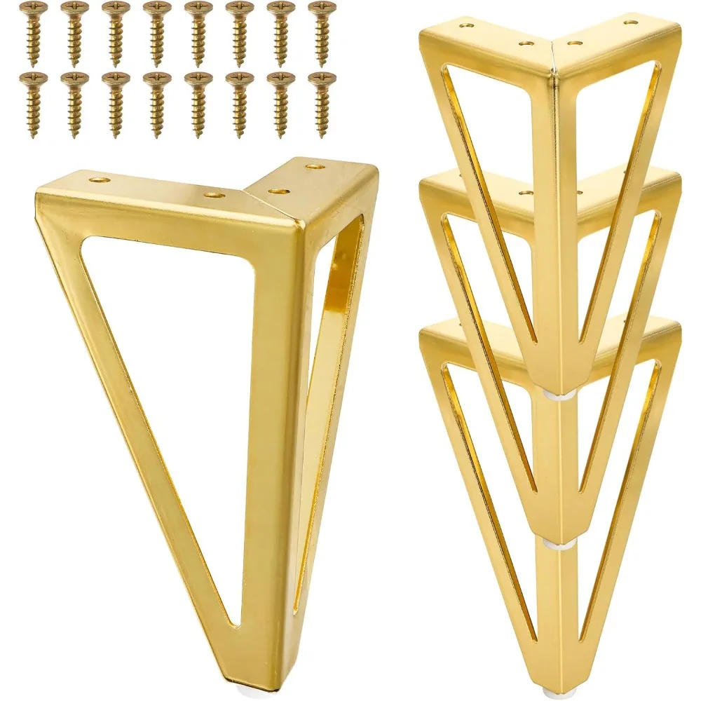 مجموعة أرجل الأثاث الذهبية مقاس 6 بوصات مكونة من 4 قطع، أقدام أثاث معدنية حديثة مع واقيات أرضية، وأرجل خزانة طاولة شديدة التحمل للمقصورة