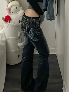 American Fashion High Street Large Size Butterfly Embroidered Women Jeans Y2K Millennium Harajuku Slim Flared Jeans 4 American Fashion High Street Large Size Butterfly Embroidered Women Jeans Y2K Millennium Harajuku Slim Flared Jeans 4