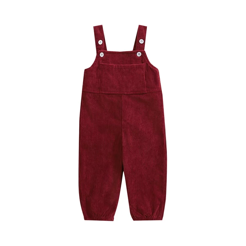 

Little Girls Boy Corduroy Overalls Jumpsuit Solid Color Sleeveless Square Neck Full Length Romper