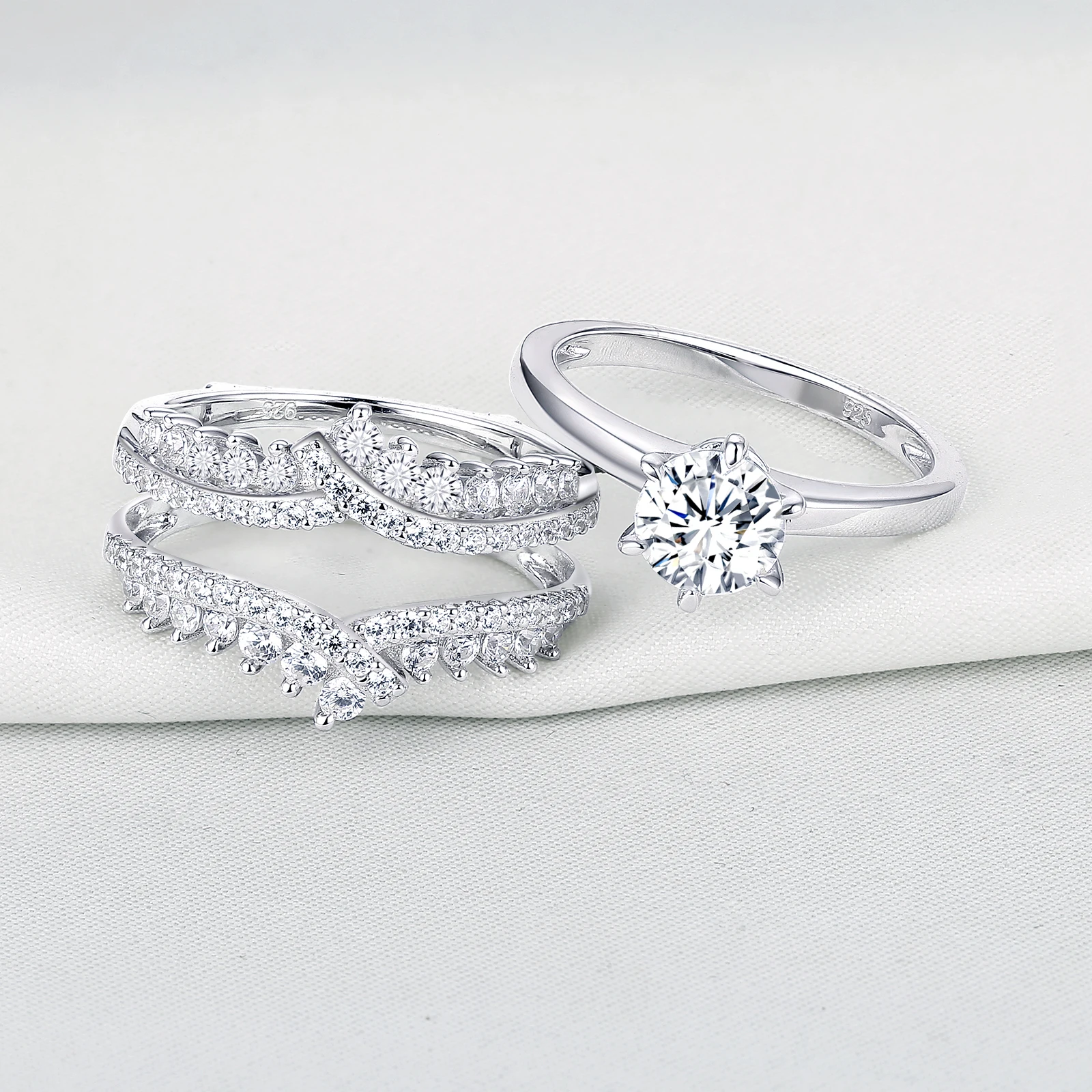 Newshe 925 Silver Bridal Set Original Wedding Rings for Women 1.8Ct Round Cut Zircon Moissanite Engagement Ring Enhancer Band