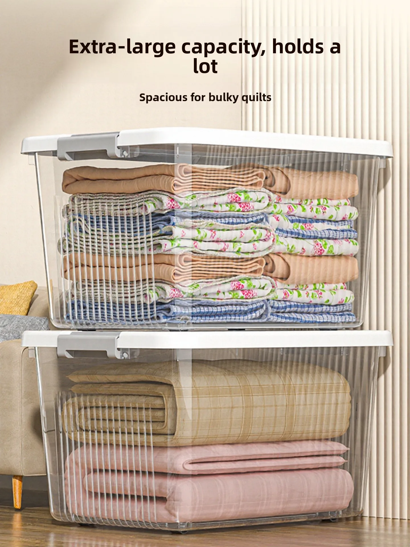 

Large Capaci Plastic Storage Box for Quilt Clothes Toys Organizer Box Home Use Utili Container with Wheels Flip Cover Design