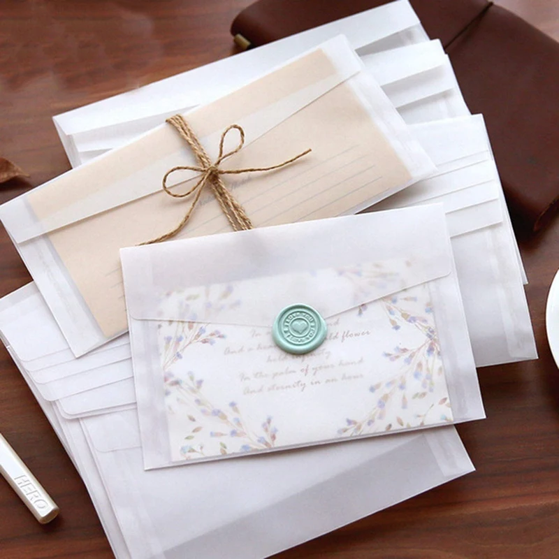50PCS Blank Envelope Translucent Paper Envelopes Set Letter Vintage Wedding Invitation Envelopes for Cards-DTA9