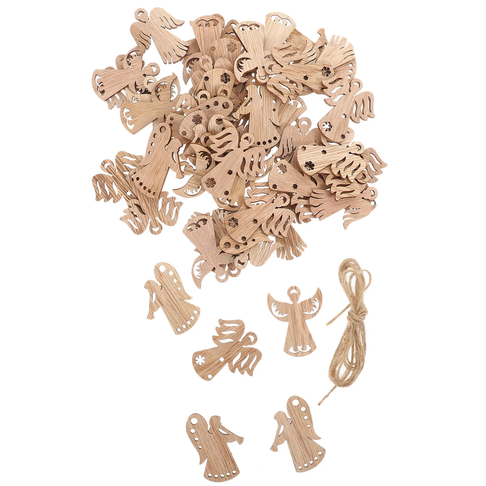 

50 Pcs Wooden Angel Pendant Unfinished Cutouts DIY Crafts Chips Plants Shape Slices Paint