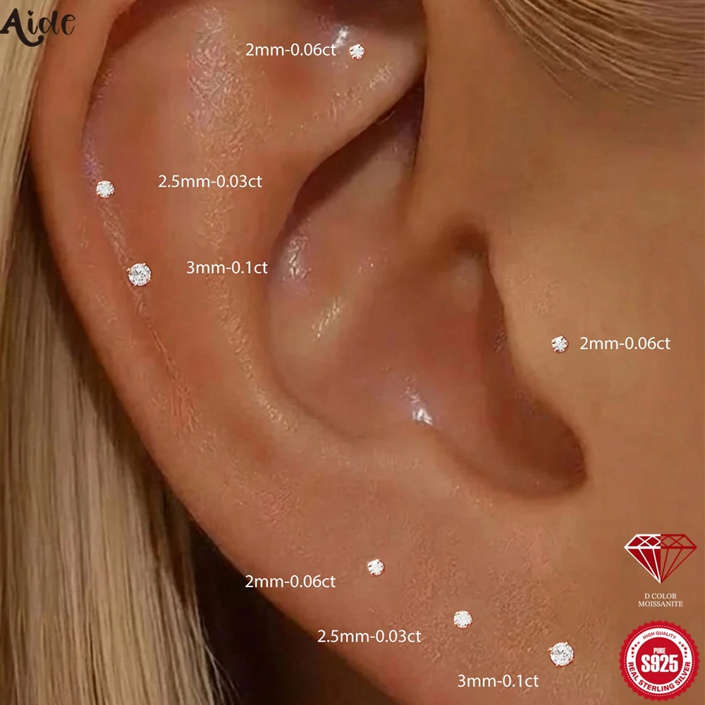 

Aide S925 Sterling Silver Moissanite Stud Earrings Multi-Size Piercing Jewelry for Nose Cartilage Tragus & Lobe Women Daily Wear