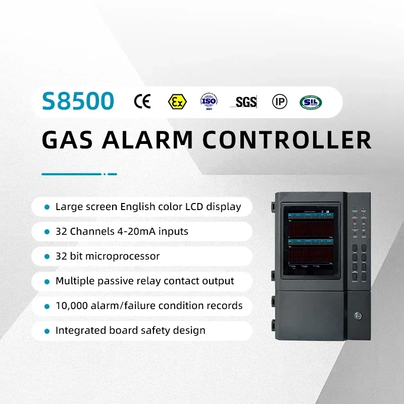 Easy Operate Related Alarm 4-20mA RS485 Signals Fixed Gas Detector Alarm Controller with LCD Touch Screen