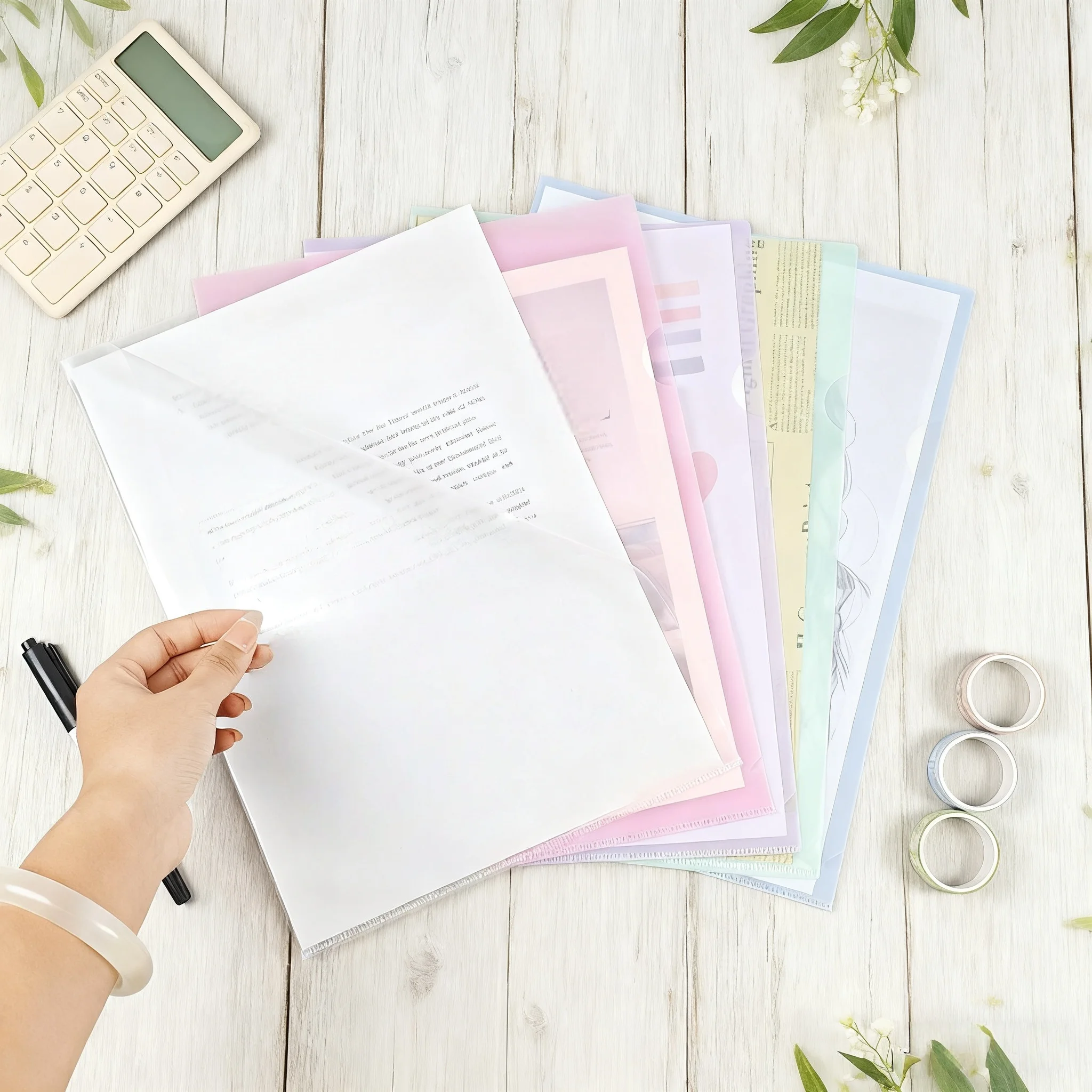 L-Shaped Folder Thickened Single-Page Folder A4 File Bag Colorful Transparent Test Paper Storage Office Document Folder